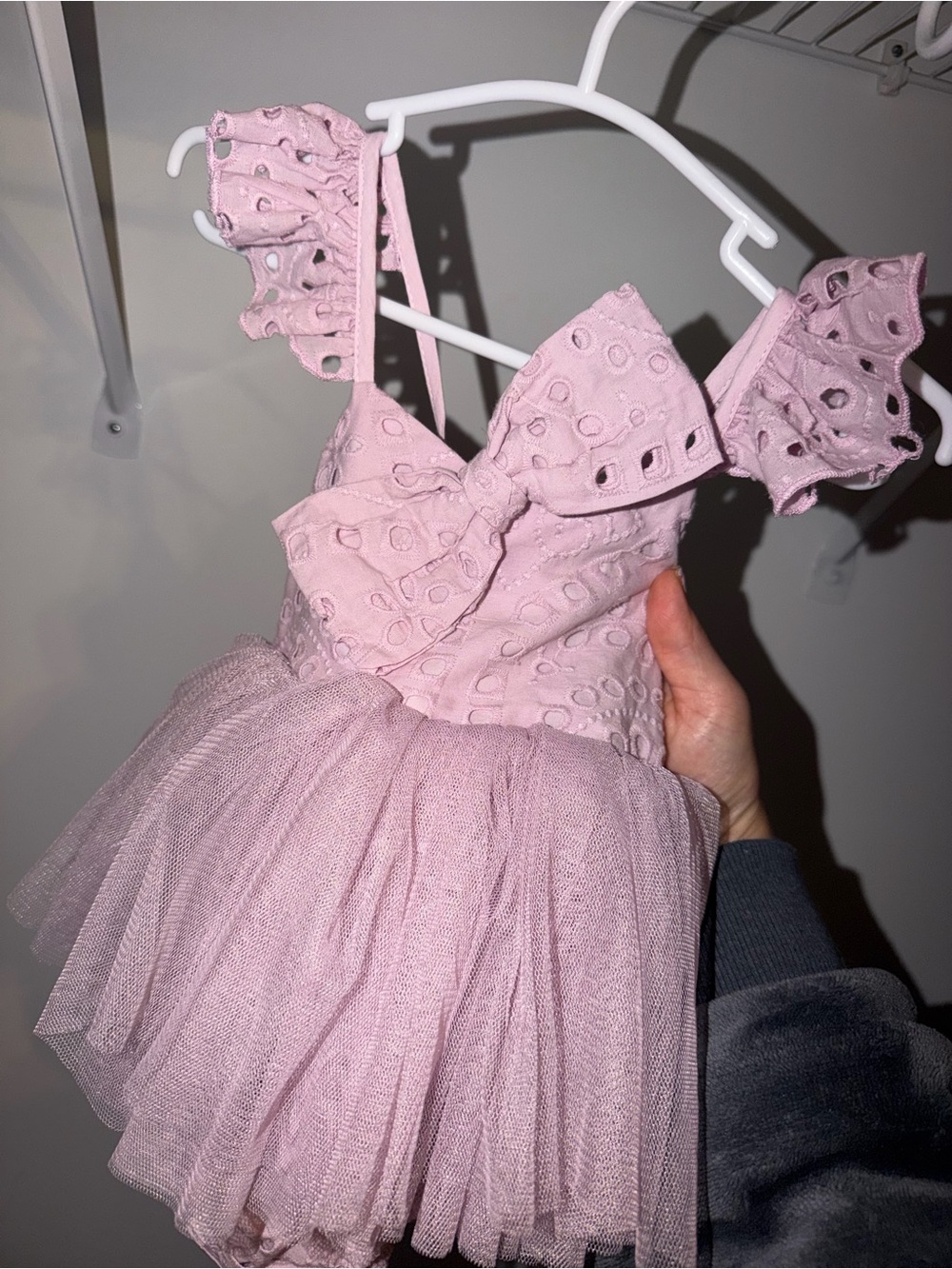 Toddler Pink Eyelet Tulle Party Dress with Bow